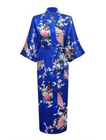 KIMU® Kimono Konings Blauw 3/4 XL-XXL Yukata Satijn Onder de, Ophalen of Verzenden, Nieuw