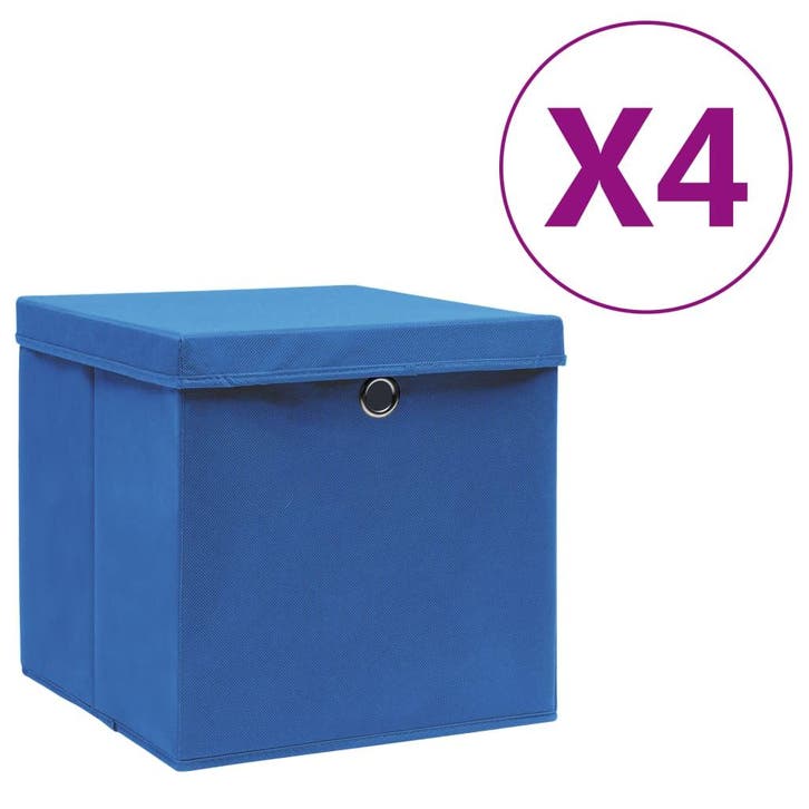 vidaXL Opbergboxen met deksel 4 st 28x28x28 cm blauw, Doe-het-zelf en Bouw, Kratten en Dozen, Nieuw, Verzenden