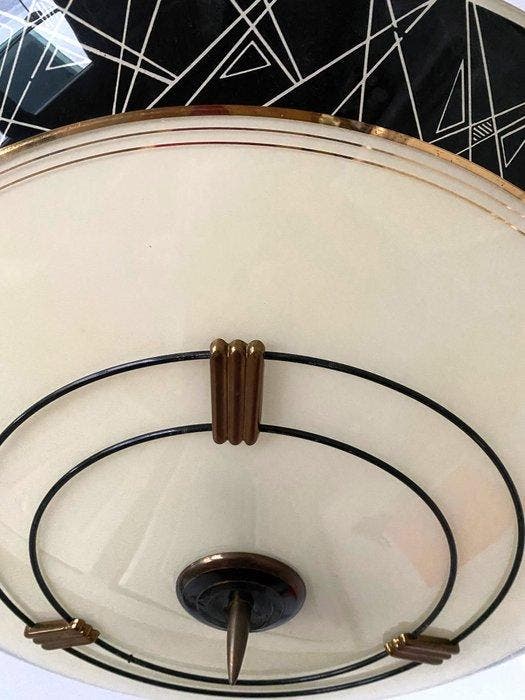 Lampe à suspendre - Opaline - suspension vintage 50s, Antiek en Kunst, Antiek | Verlichting