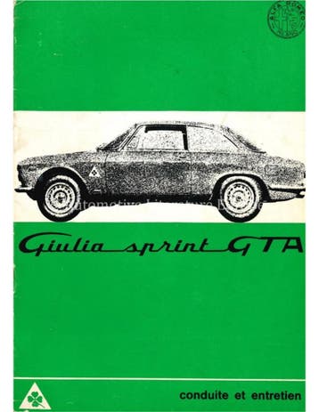 1965 ALFA ROMEO GIULIA SPRINT GTA INSTRUCTIEBOEKJE FRANS