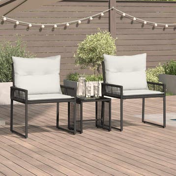 vidaXL Buitenmeubels set 7 st Zwart en Crème Wit poly rattan, Tuin en Terras, Verzenden, Nieuw