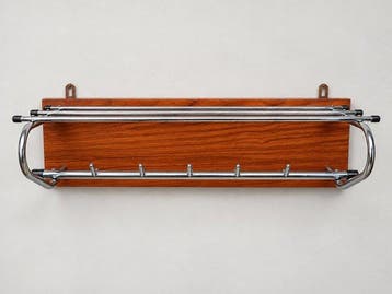 Stijlvolle vintage wandkapstok – hout en chroom – met