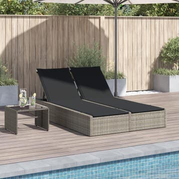 vidaXL Ligbed 2-persoons met kussens poly rattan lichtgrijs, Verzenden