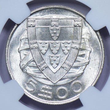 Portugal. Republic. 5 Escudos 1943 - NGC - MS 65