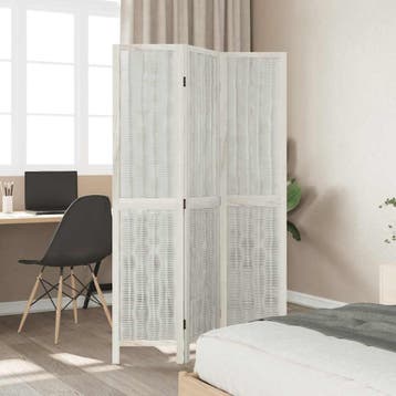 vidaXL Kamerscherm met 3 panelen massief paulowniahout wit, Verzenden, Nieuw