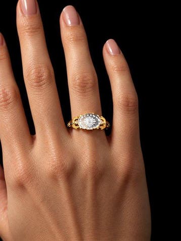Ring van heldere kwarts 925 sterlingzilver – goudgeplateerd