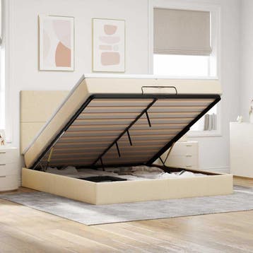 vidaXL Ottoman bed met matrassen 200x200cm stof crèmekleurig, Verzenden