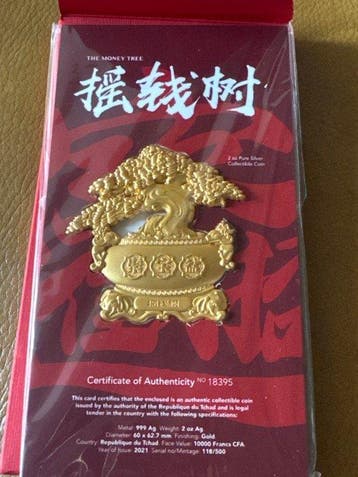 Tsjaad. 10.000 Francs 2021 MONEY TREE Fengshui Symbols 2 Oz