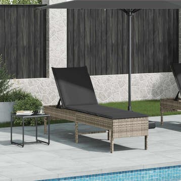 vidaXL Ligstoel met kussen lichtgrijs 55x200x44cm polyrotan, Tuin en Terras, Verzenden, Nieuw