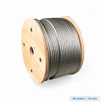 Verzinkte staalkabel 10 mm op haspel – 50 meter | 6x12+7FC, Verzenden, Nieuw
