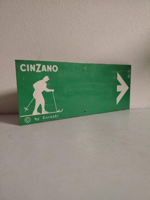 Cinzano/Euroski - 1960s - Panneau - Émail, Fer, Antiek en Kunst, Antiek | Wandborden en Tegels