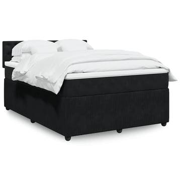 vidaXL Boxspring met matras fluweel zwart 140x200 cm, Verzenden