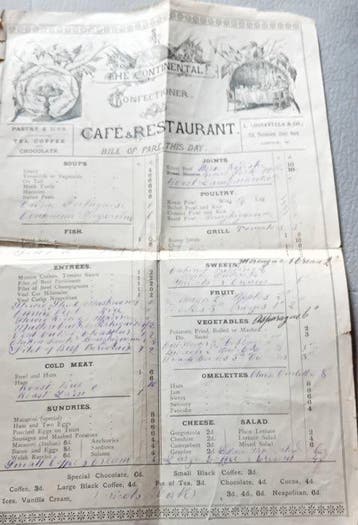 Collectie van memorabilia - Menu en wijnkaart