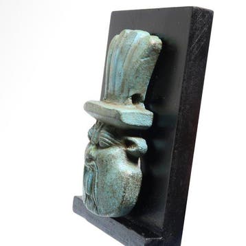 Oud-Egyptisch Faience Hoofd van Bes Amulet
