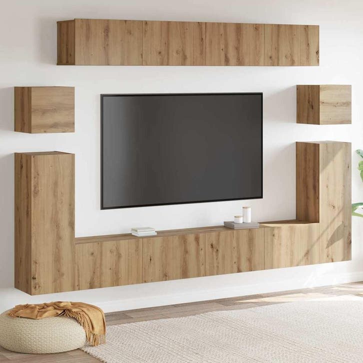 vidaXL TV Eenheden Wandgemonteerd 4 pcs Artisan Eiken, Huis en Inrichting, Kasten |Televisiemeubels, Nieuw, Verzenden