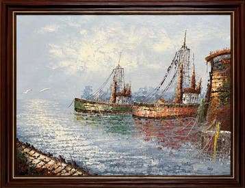 European School (X) - Harbour with Fishing Boats, Antiek en Kunst