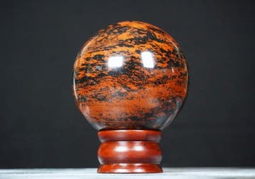 Rode mahonie-obsidiaan kristalsteen Bol - Hoogte: 95 mm -