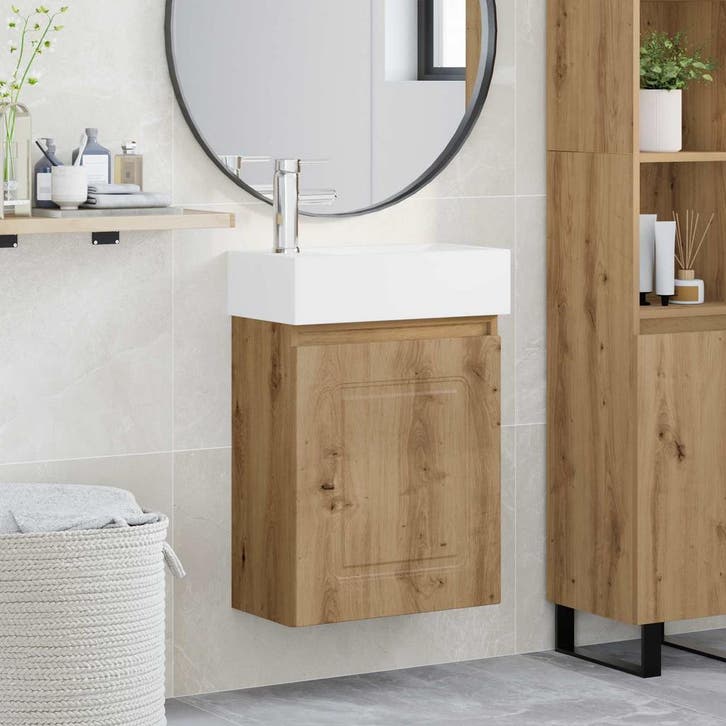 vidaXL Badkamermeubel met kraan Artisanaal eiken 45,5 x 22,5, Huis en Inrichting, Tafels | Kaptafels, Nieuw, Verzenden