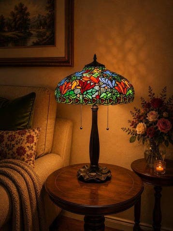 XXL Tiffany stijl tafellamp LOVER’S GARDEN lamp met 2