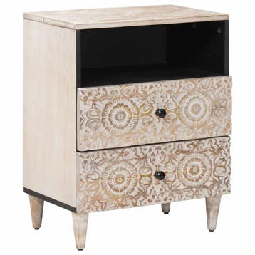 vidaXL Bedkast Wit 50 x 33 x 60 cm Massief Mango Hout, Verzenden