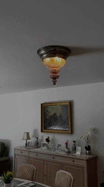 Plafonnier à encastrer - Verre, Porcelaine, Étain