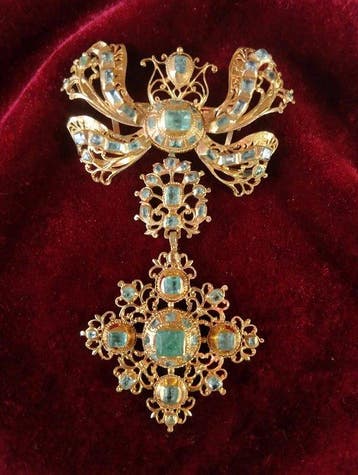 Broche - 18 carats Or jaune - Émeraude - Broche espagnol du