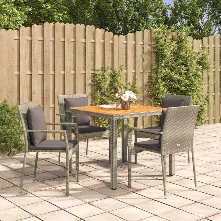 vidaXL 5-delige Tuinset met kussens poly rattan grijs, Jardin & Terrasse, Ensembles de jardin, Envoi