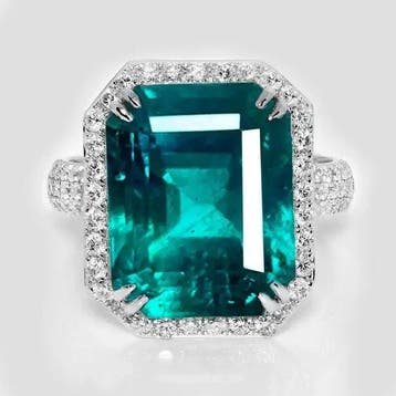 Statement ring - 18 karaat Witgoud - 11.27ct. tw. Smaragd -