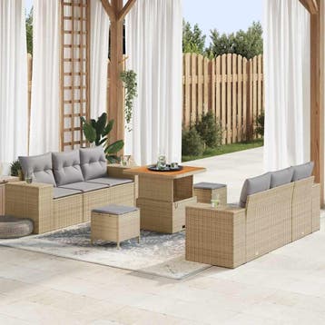 vidaXL Tuinbank Set Beige en Lichtgrijs Poly Riet, Verzenden, Nieuw