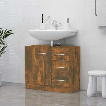 vidaXL Wastafelkast 63x30x54 cm bewerkt hout gerookt, Verzenden
