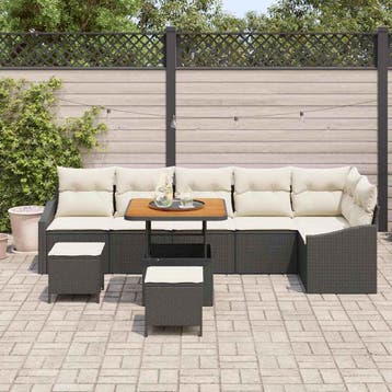 vidaXL Tuinbank Set 9 st 7-Aantal zitplaatsen Zwart Poly, Verzenden, Nieuw