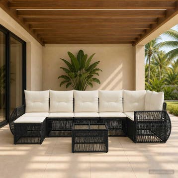 vidaXL Tuinbank Set 8 st Zwart en Crème Wit poly rattan, Verzenden