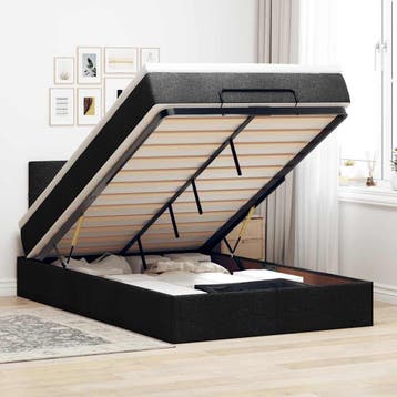 vidaXL Bed poef met matras en LEDs 120x190 cm stof zwart, Verzenden, Nieuw