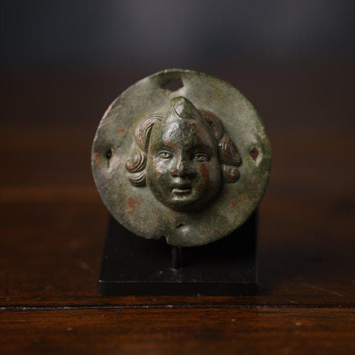 Roman bronzen toneelmasker - 6 cm, Verzamelen, Mineralen en Fossielen