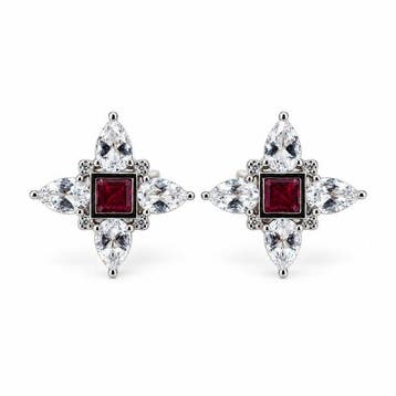Zonder minimumprijs - Oorbellen Verguld Robijn - Diamant -, Nieuw
