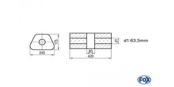 FOX Uni-geluiddemper trapeziumvormig zonder mof met kamer -, Auto-onderdelen, Verzenden, Nieuw