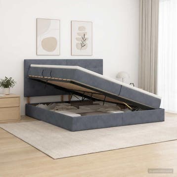 vidaXL LED opbergbed met matras Donkergrijs 200 x 200 cm, Verzenden, Nieuw
