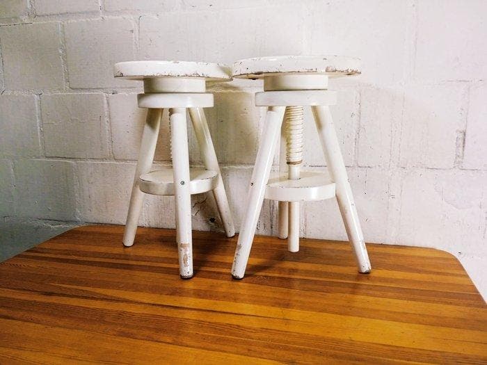 Tabouret - Bois - Paire de tabourets en bois vintage, Antiquités & Art, Art | Objets design