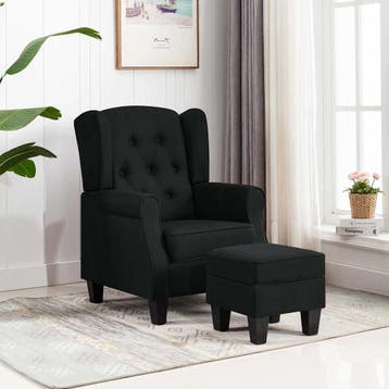 vidaXL Fauteuil met voetenbankje stof zwart, Huis en Inrichting, Verzenden, Nieuw