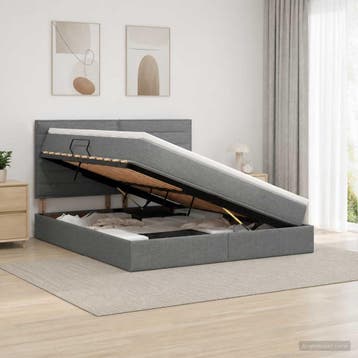 vidaXL LED opbergbed met matras Donkergrijs 140 x 200 cm, Verzenden