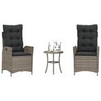 vidaXL 3-delige Bistroset met kussens poly rattan grijs, Verzenden, Nieuw