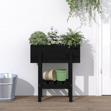 vidaXL Plantenbak 62x30x69 cm massief grenenhout zwart, Verzenden, Nieuw