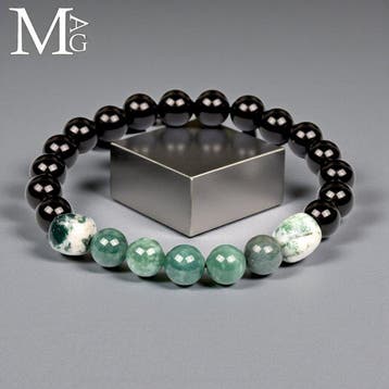 Bracelet élastique en onyx noir et jade néphrite avec