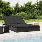vidaXL Ligbed met kussens 2-persoons poly rattan zwart, Verzenden