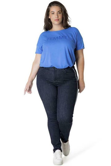 Broek Yesta denim glitter zijbies maat 52, Verzenden, Nieuw