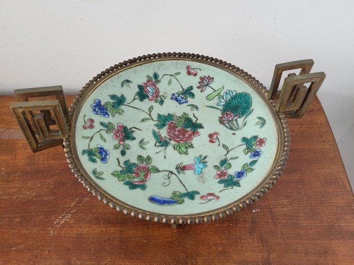 Assiette - canton - Porcelaine, Bronze - assiette céladon, Antiek en Kunst, Antiek | Overige Antiek