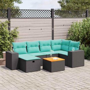 vidaXL 7-delige Loungeset met kussens poly rattan zwart, Verzenden, Nieuw, Loungeset