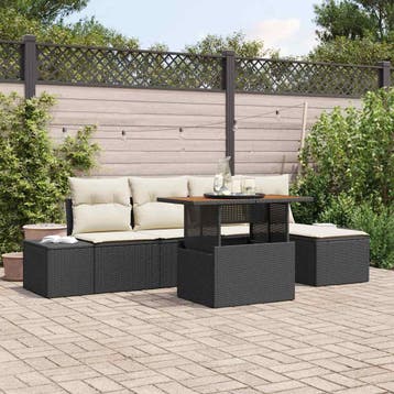 vidaXL Tuinbank Set 6 st Zwart Poly rattan, Verzenden, Nieuw