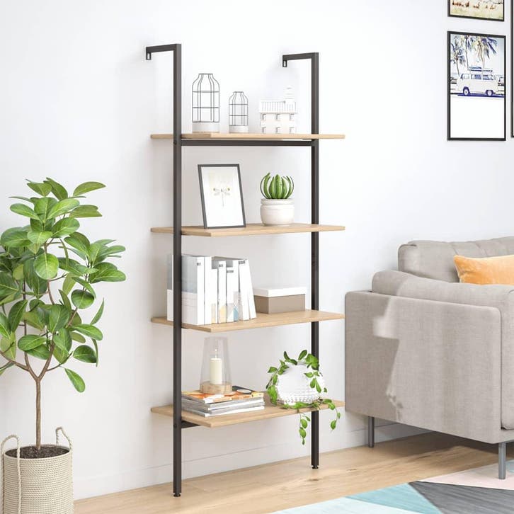 vidaXL Ladderrek met 4 schappen 64x35x152,5 cm lichtbruin en, Huis en Inrichting, Kasten | Boekenkasten, Nieuw, Verzenden