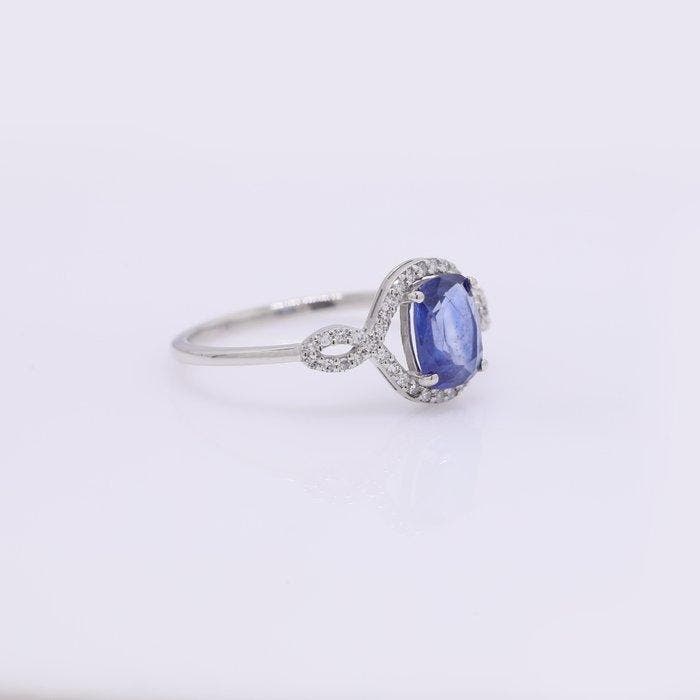 Zonder minimumprijs - Ring Platina - 1.21ct. tw. Saffier -, Handtassen en Accessoires, Ringen